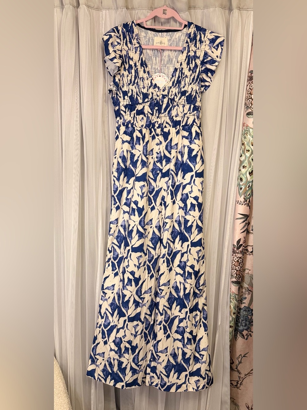 Umgee Blue and White Floral Maxi Skirt